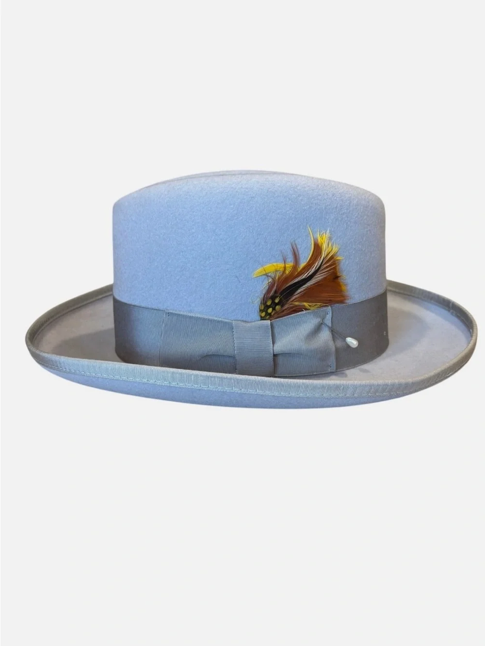 VTG Capas Design Light Gray Wool Fedora with Feather Accent Hat Godfather USA